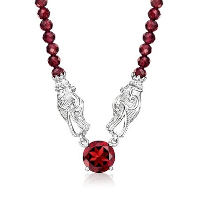 Ross-Simons 3.90 Carat Garnet and 25.00 ct. t.w. Garnet Bead Necklace in Sterling Silver Size 18