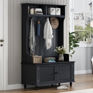 TIRAMISUBEST Hall Tree with 4 Hooks - Black Entryway Organizer with Storage - 1 of 4