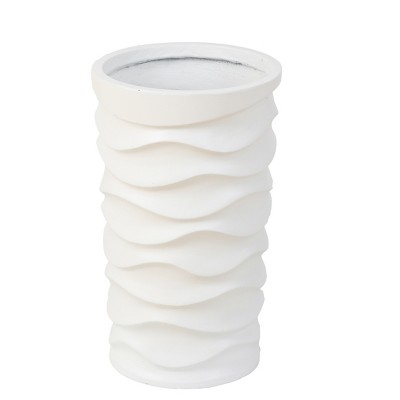 Set of 2 White Wavy MgO Indoor/Outdoor Planters