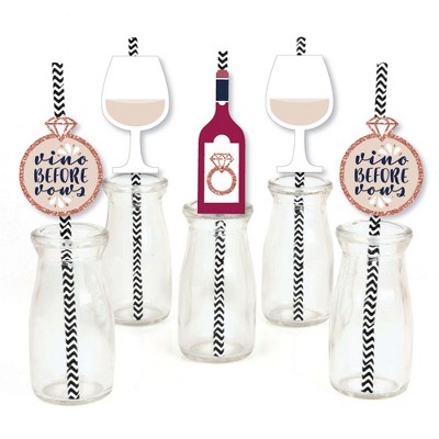 Big Dot of Happiness Vino Before Vows - Paper Straw Decor - Winery Bridal Shower or Bachelorette Party Striped Decorative Straws - Set of 24