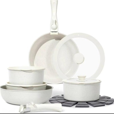 LunaLulink 12-Piece Granite Nonstick Cooking Set with Frying Pan, Skillet, Steamer, Silicone Spatula and Tongs