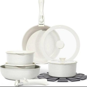 LunaLulink 12-Piece Granite Nonstick Cooking Set with Frying Pan, Skillet, Steamer, Silicone Spatula and Tongs - 1 of 4