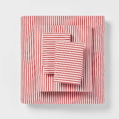 Queen Holiday Pattern Flannel Sheet Set Red Stripe - Threshold™