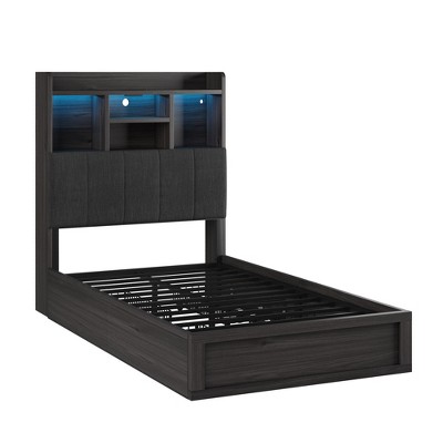 AMERLIFE LED Bed with 4 Storage Drawers, Bookcase Headboard and Charging Station