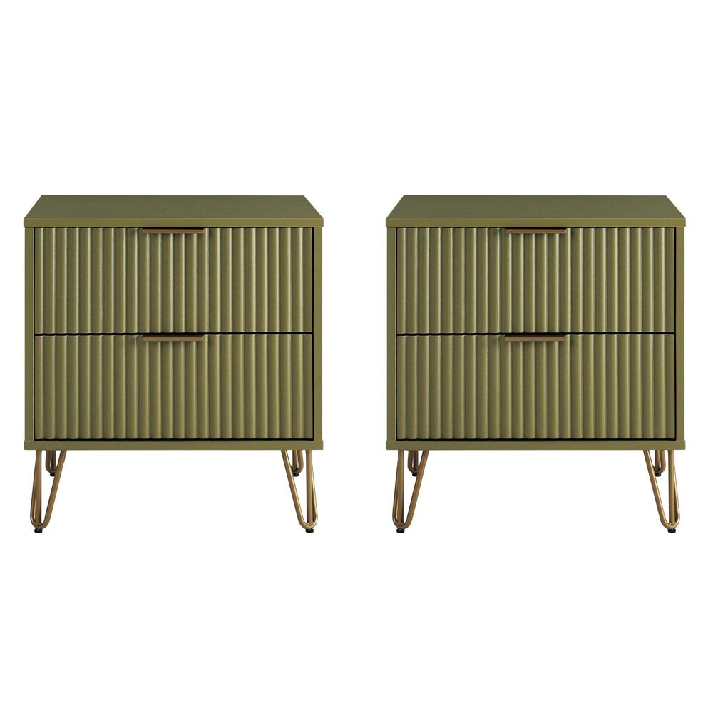 Manhattan Comfort Set of 2 Dumbo 2 Drawer Nightstands Olive Green