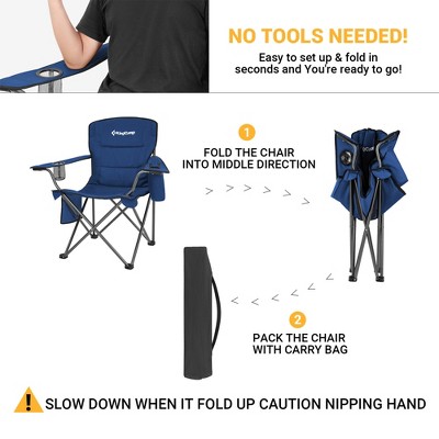 KingCamp Blue Padded Folding Camping Chairs with Cupholder and Cooler, 2-Pack