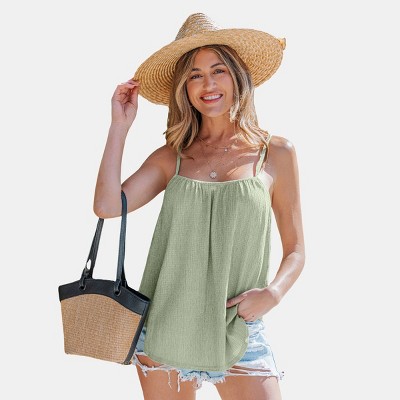 Women's Chic Olive Green Smocked Cami Top - Cupshe