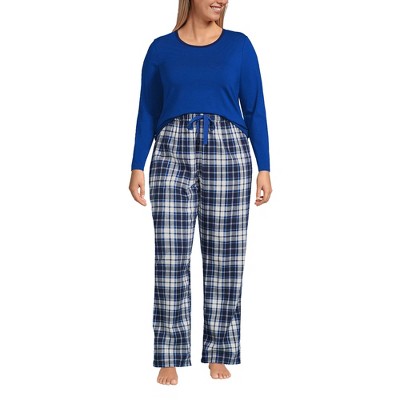 Lands' End Women's Plus Size Pajama Set Knit Long Sleeve T-shirt And Flannel  Pants - 2x - Deep Sea Navy/ivory Plaid : Target