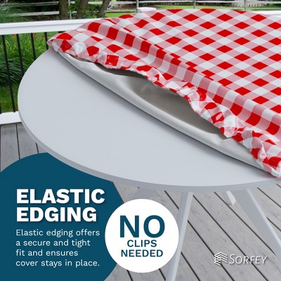 Green Checkered Vinyl Round Fitted Tablecloth with Elastic