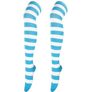 Striped Patterned Over the Knee Socks from the Sock Panda (Women's Sizes Adult Medium) -  Light Blue and White - 1 of 3