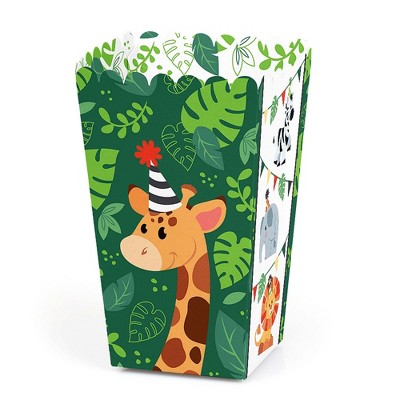 Big Dot of Happiness Jungle Party Animals - Safari Zoo Animal Birthday Party or Baby Shower Favor Popcorn Treat Boxes - Set of 12