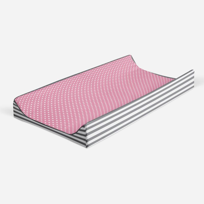 Bacati - Elephants Pink/Gray Pink Pin Dots Quilted Top Changing Pad Cover, 2 of 9