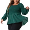 Agnes Orinda Women's Plus Size Smocked Peplum Round Neck Long Sleeve Chiffon Shirt Blouses - 2 of 4