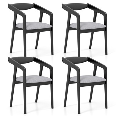 Tangkula 4 PCS Wooden Dining Chair Linen Fabric Upholstered w/Armrests & Padded Cushion Rubber Wood Frame Mid-Century Modern Accent Side Chairs