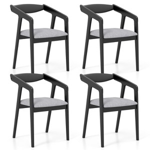 Tangkula 4 PCS Wooden Dining Chair Linen Fabric Upholstered w/Armrests & Padded Cushion Rubber Wood Frame Mid-Century Modern Accent Side Chairs - 1 of 4