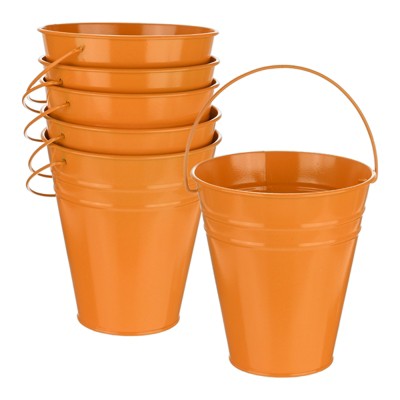 Unique Bargains Galvanized Orange Decorative Rustic Metal Bucket 4.7 x 5.1 Inch 6 Pcs