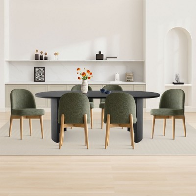7-Pieces Dining Set for 6,Upholstered Armless Chair with Wood Legs,79 Inch Oval Dining Table for Dining Room,Farmhouse-Tanpinhause