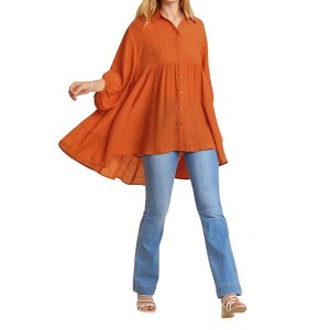 Women's Sheer Collared Button Down Tunic Top - umgee - 1 of 3