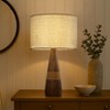 ALOADECOR 28'' Farmhouse Honey Brown Wood Bedside Table Lamp – Classic Drum Shape Nightstand Lamp with Beige Fabric Shade for Bedroom, Living Room - 2 of 4
