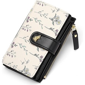 Clotth Womens Wallet - RFID Blocking Trifold Wallet for Women - Large Capacity Vegan Leather Floral Purse with Zipper Coin Pocket - 1 of 4