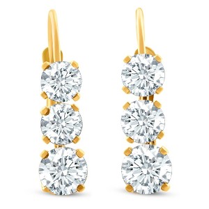 Pompeii3 1 1/2Ct 3-Stone Diamond Leverback Hoops Women's Earrings 14k Gold 1/2" Tall Lab - 1 of 4
