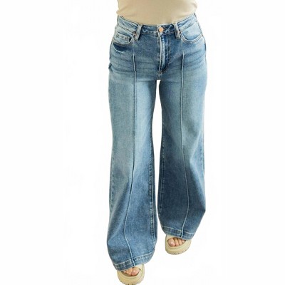 Women's Wo's Blanche High Rise Wide Leg Pintuck Jeans - Plus - RISEN