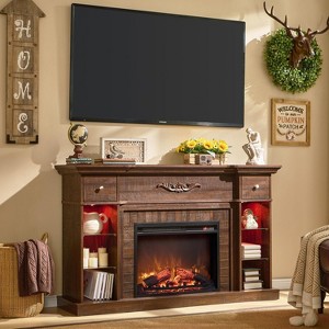 SinCiDo Farmhouse 54" W LED Fireplace TV Cabinet w/ 7 Lighting Colors,Freestanding Electric Fireplace Heater, 4 Adjustable Shelves & 2 Drawers - 1 of 4