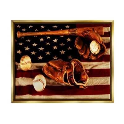 Stupell Industries Vintage American Flag Baseball Sports Rustic Photo