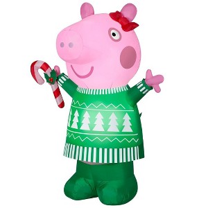 Gemmy 3.2-ft Peppa Pig Green Sweater Holding Candy Cane Christmas Inflatable - 1 of 3