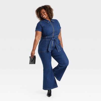 Women's Short Sleeve Denim Jumpsuit - Ava & Viv | eBay