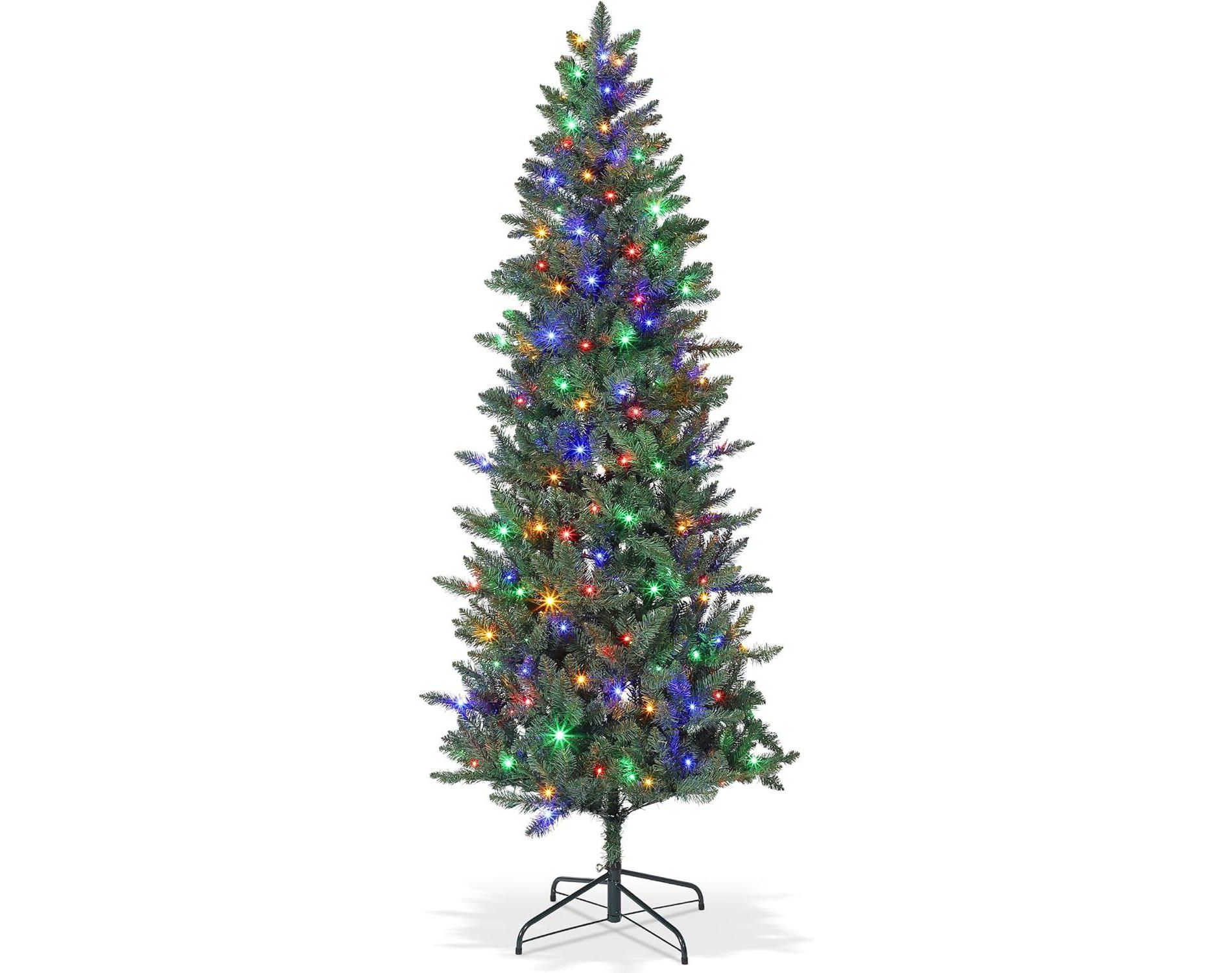 GAOMON 7.5Ft Pre-Lit Artificial Christmas Tree, Xmas Tree with LED Lights, Slim Artificial Holiday Trees, Christmas Decorations