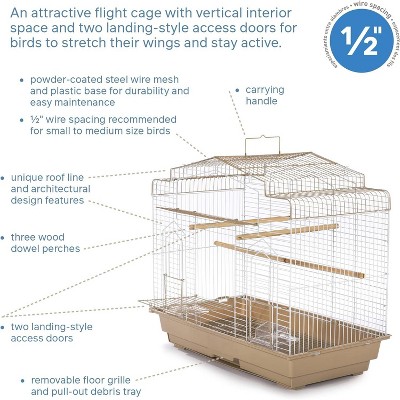 Barn Style Brown and White Bird Cage with Perch