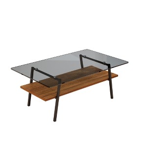NicBex Modern 38.58" Rectangle Coffee Table with Glass Top, Open Storage Shelf and Iron Frame for Living Room - 1 of 4