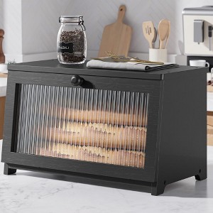MOEPISY Wooden Bread Box for Kitchen Countertop, Large Capacity Kitchen Countertop Organizer Black - 1 of 4