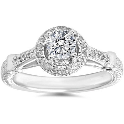 Pompeii3 1/2ct Diamond Vintage Halo Engagement Ring 14K White Gold