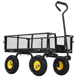 550 Lbs Steel Garden Cart, Heavy Duty Metal Garden Wagon with 10" Wheels, All-Terrain Wagon with 180° Rotating Handle & Removable Sides - 1 of 4