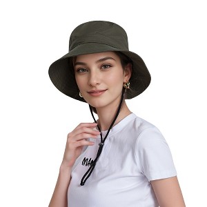 Anna-Kaci Bucket Hat Wide Brim UV Protection Lightweight Packable Outdoor Sun Hat with Adjustable Chin Strap - 1 of 4