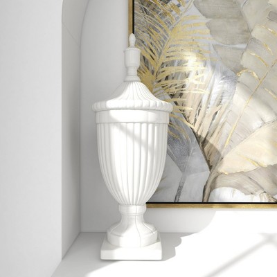 32" White Ceramic Tall Fluted Decorative Urn