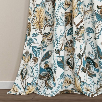 Cynthia Jacobean Turquoise and Neutral Polyester Room Darkening Curtains