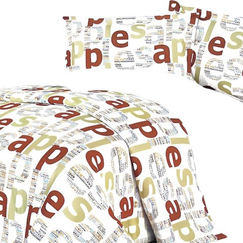 Slickblue Apple Letters Print Bedding Comforter Set, Queen All-In-One 5-Piece Set, Playful Style