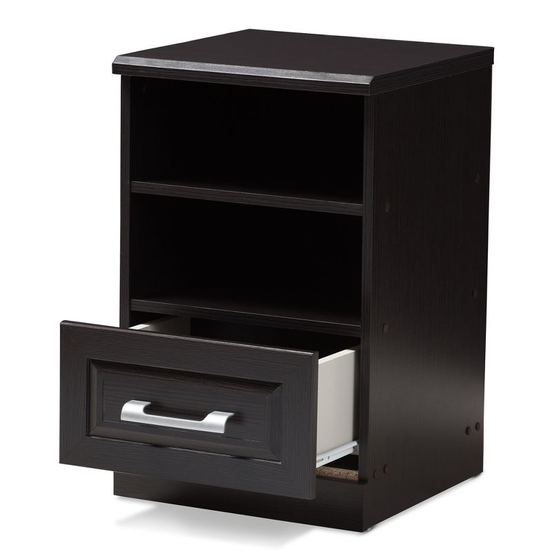 Odelia Modern and Contemporary Finished 1 Drawer Nightstand Dark Brown - Baxton Studio, 3 of 11