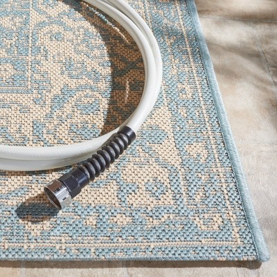Cream and Aqua Medallion Synthetic Indoor/Outdoor Rug, 3' x 5'