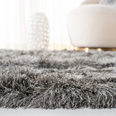 Silver Hand-Tufted Square Shag Area Rug