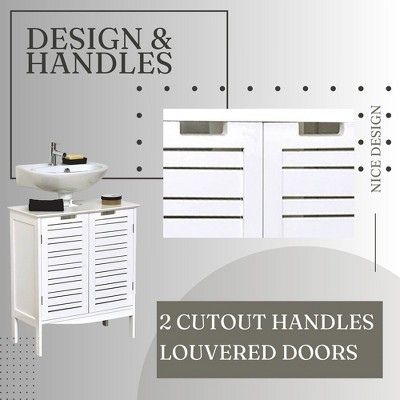 White MDF Under Sink Bathroom Cabinet with Louvered Doors