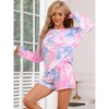 cheibear Women's Long Sleeve Tops with Shorts Tie Dye Casual Pajamas Set - 3 of 4