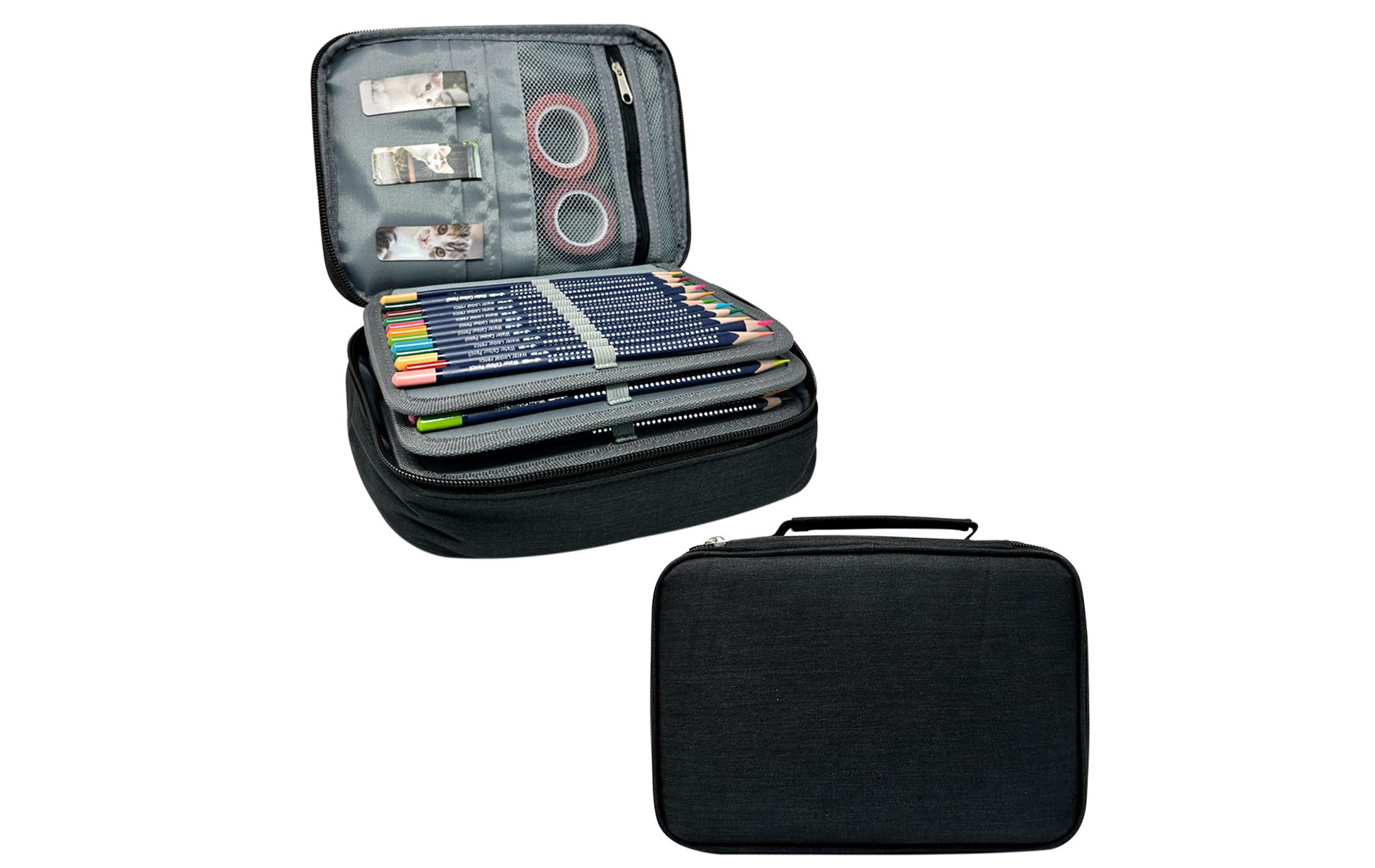 Wrapables Large Capacity 72 Slot Pencil Case for Colored Pencils, Stationery Pouch, Black