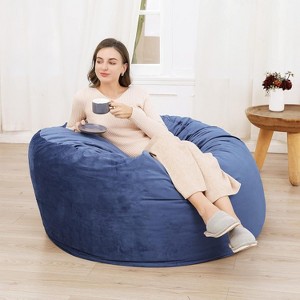4FT Velvet Bean Bag Chair – Foam-Filled Round Lounger for Adults & Teens, Plush Soft Seating for Living Room, Dorm, or Lounge Areas - 1 of 4