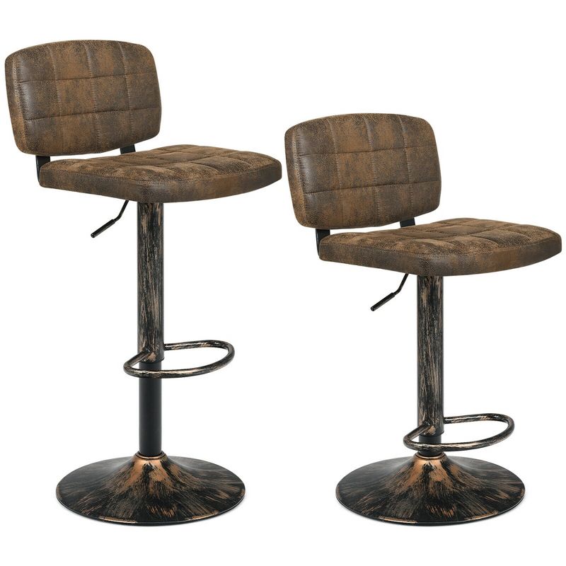 Costway Set of 2 Adjustable Bar Stools Swivel Bar Chairs w/Backrest Retro Brown, 4 of 11