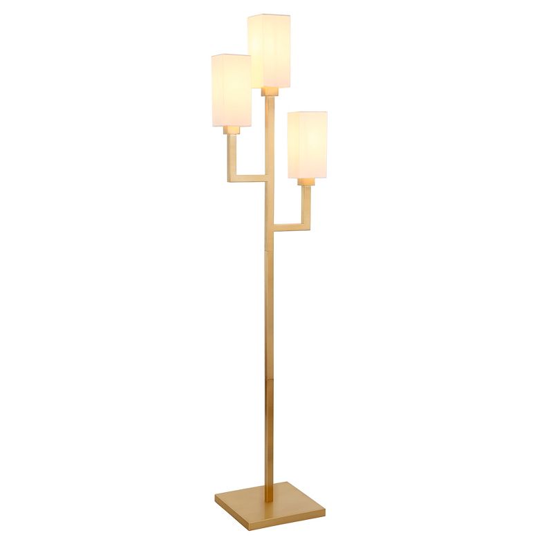 Hampton &#38; Thyme 3-Light Torchiere Floor Lamp with Fabric Shade Brass/White, 4 of 12