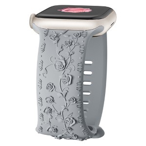 HTUTWOO Rose Engraved Apple Watch Band, Floral Sport Silicone Strap 38/40/41/42/44/45/46/49 mm for iWatch Series 11 10 9 8 7 6 5 4 3 2 1 SE Ultra - 1 of 4